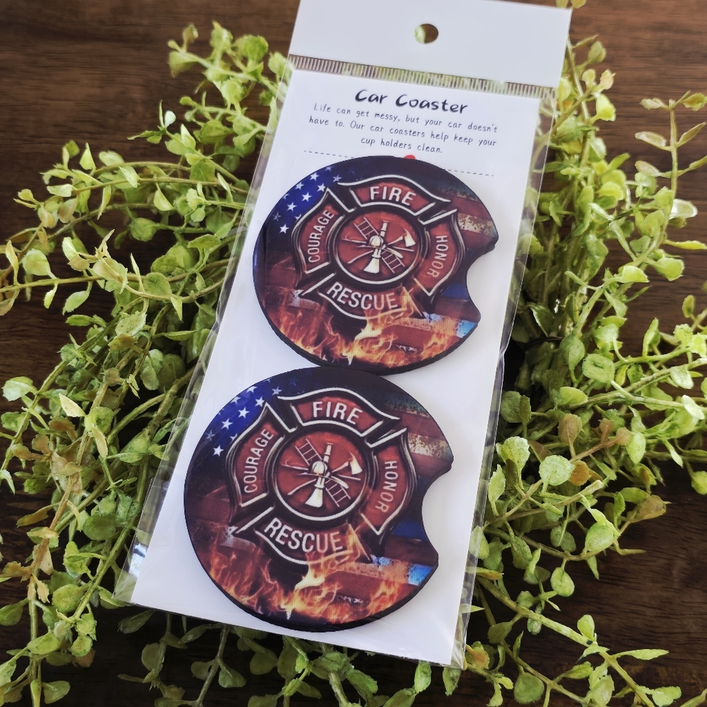 Fire Rescue Car Coaster Set - Red and Black